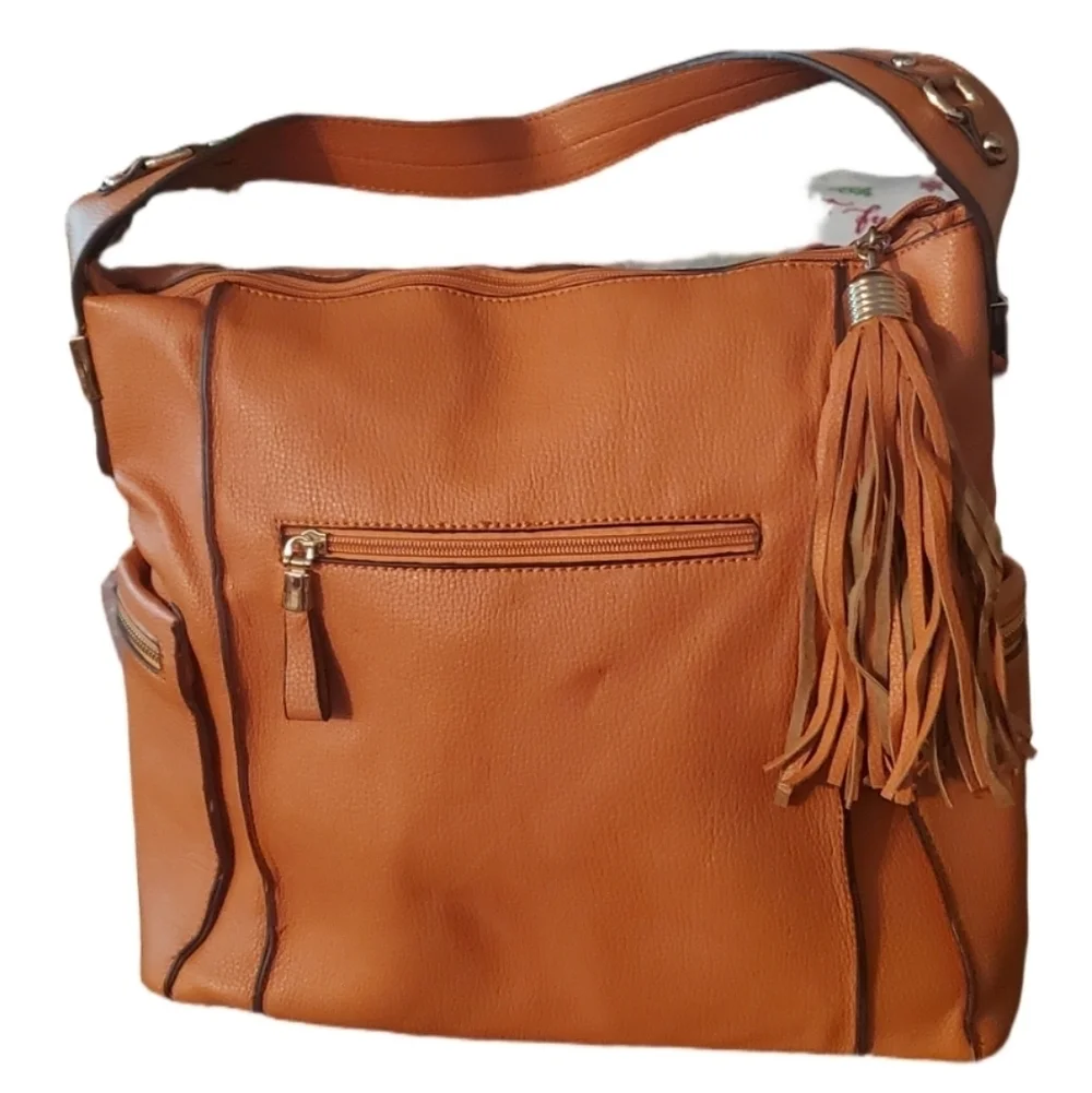 Sondra Roberts Squared Large Tangerine Pebbled Faux Leather Sachel